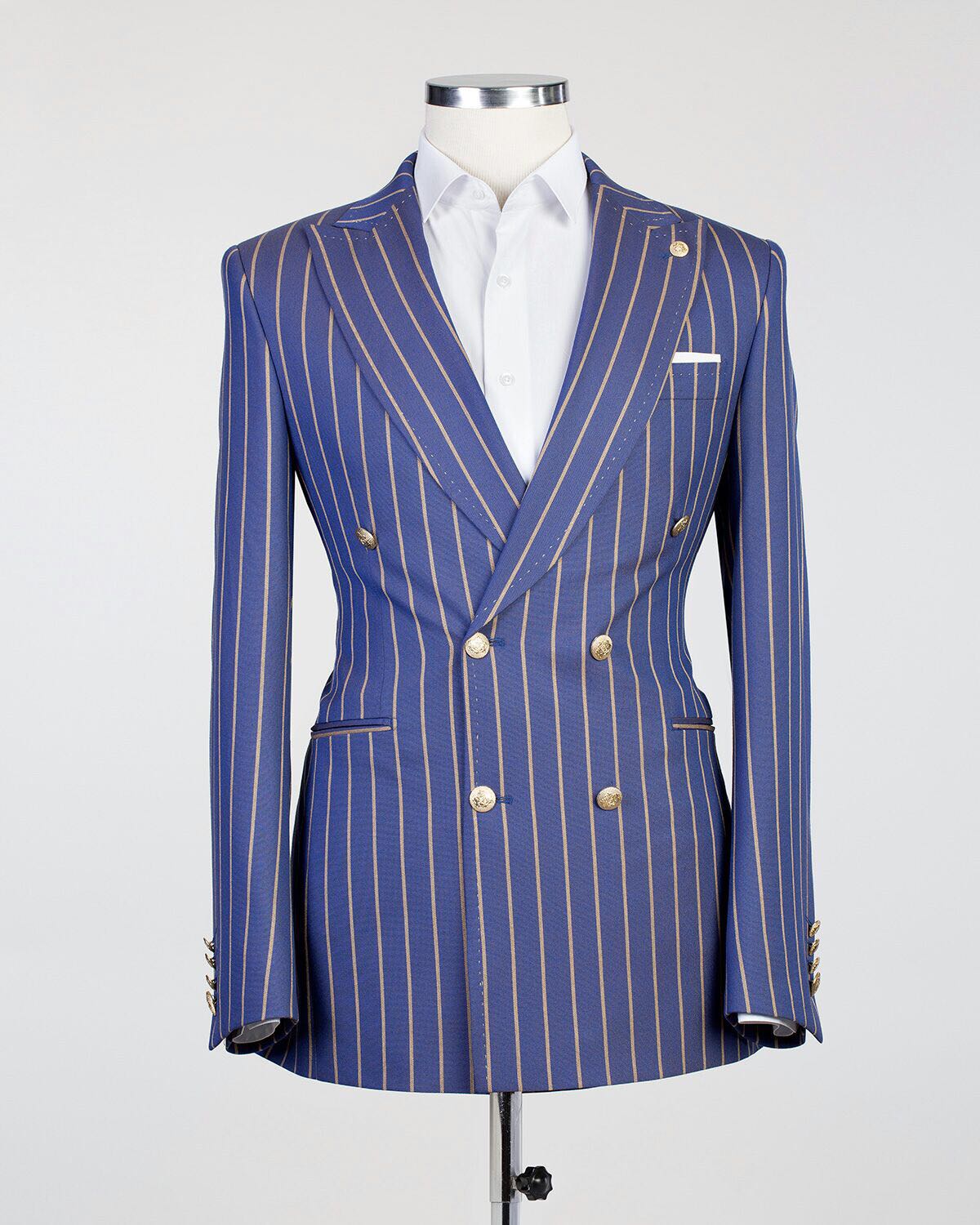 Fashuné Hazleton Blue Striped Double Breasted Suit - FASHUNE