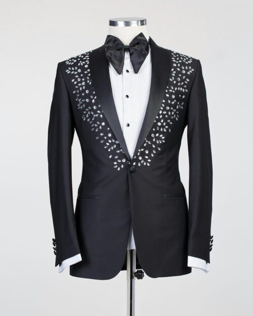 Fashuné Black Iconic Silver Beaded Tuxedo