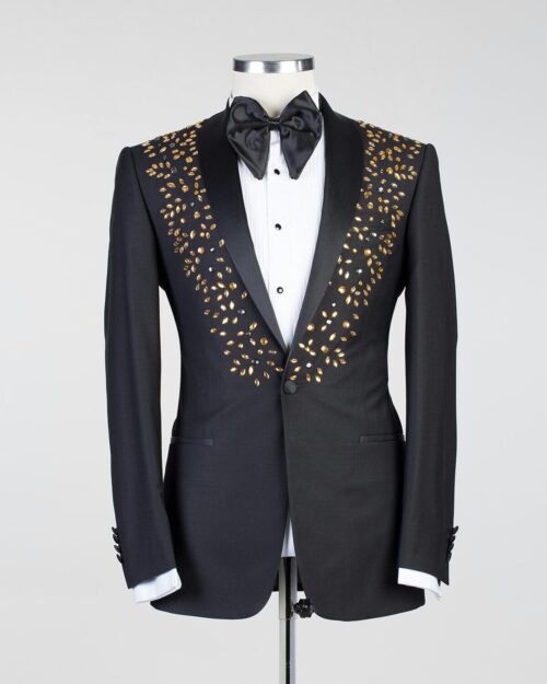 Fashuné Black Iconic Gold Beaded Tuxedo
