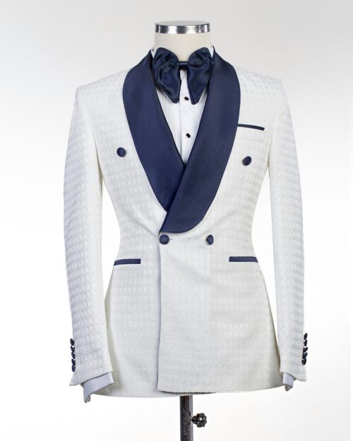 Fashuné Classic Ferguson Off White Tuxedo(Blue Satin Lapel)