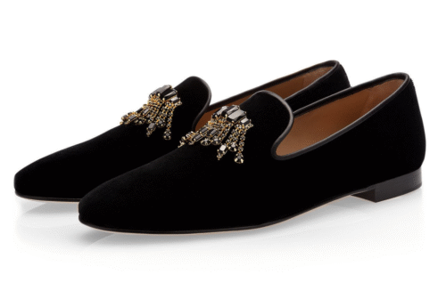 GILLES VELOUR BLACK SLIPPERS VELVET SLIPPERS WITH CRYSTAL BROOCH