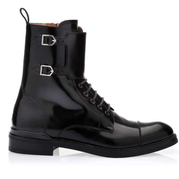 ODILON BRUSHED BLACK ARMY BOOTS LEATHER ARMY BOOTS WITH BUCKLES AND ZIPPER