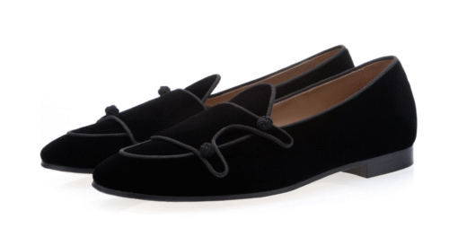 TANGERINE 7 VELOUR BLACK BELGIAN LOAFERS VELVET DOUBLE-MONK BELGIAN LOAFERS WITH SILK BUTTONS
