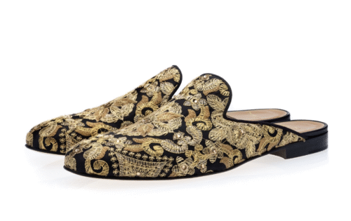 HARLEY YAMKA BLACK MULES EMBROIDERED CANVAS MULES