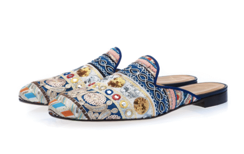 HARLEY NANDITA WHITE MULES EMBROIDERED CANVAS MULES