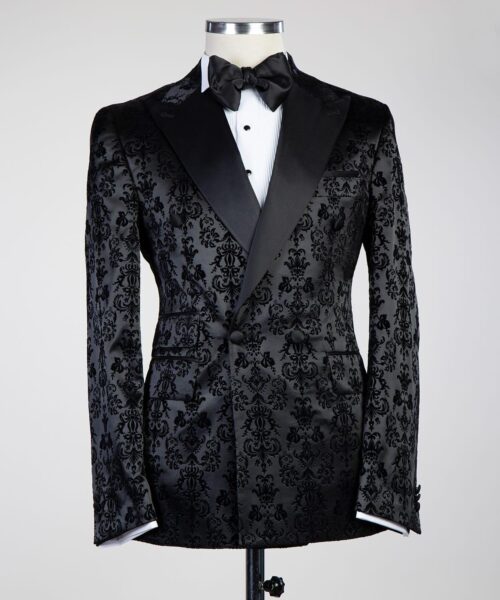Fashuné Luxury Black Patterned Velvet Tuxedo