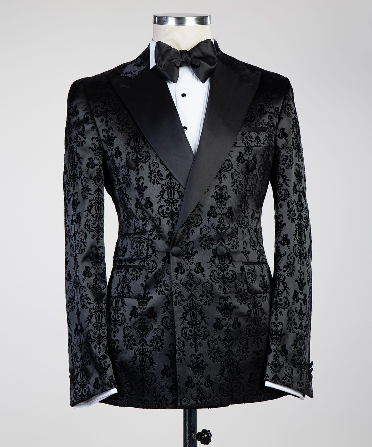 Fashuné Luxury Black Patterned Velvet Tuxedo - FASHUNE