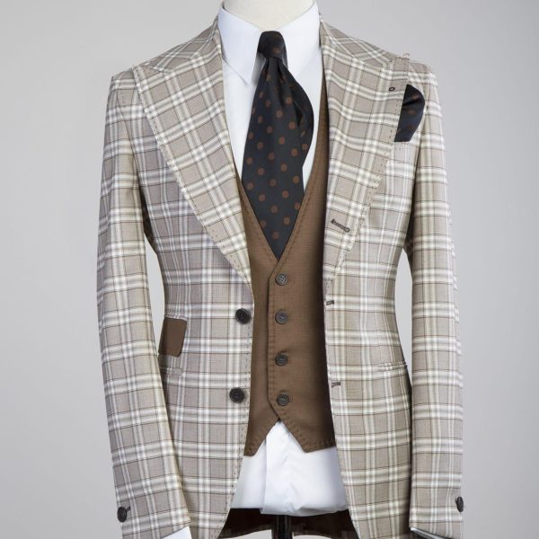 Fashuné Classic Amuwa Brown Checkered Suit