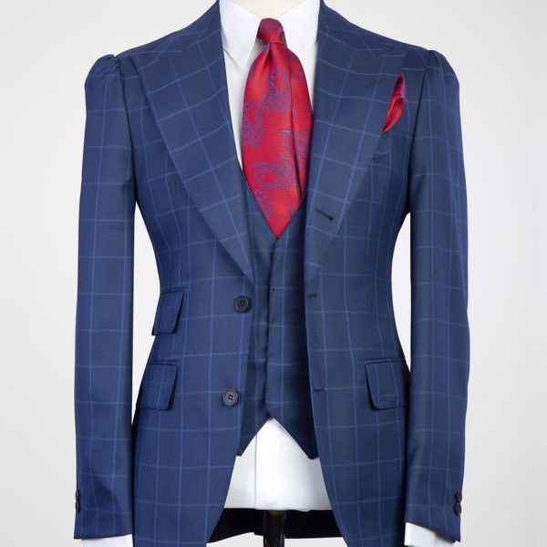 Fashuné Classic Amuwa Blue Checkered Suit