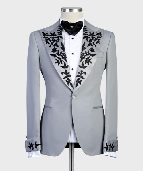 Fashuné Luxury Grey Embroidered Tuxedo