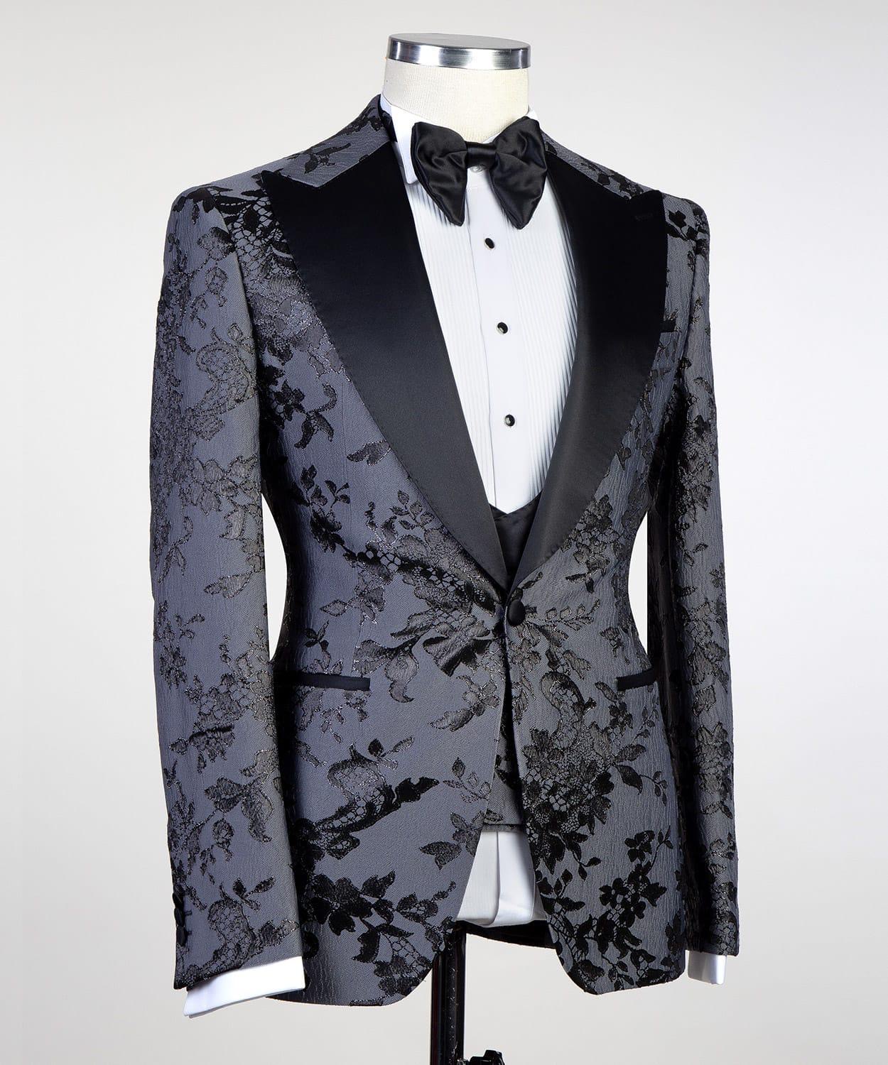 Fashuné Luxury Grey Jacquard Tuxedo - FASHUNE