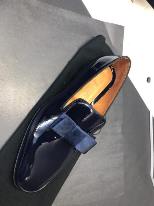 FASHUNÉ BLUE PATENT SLIPPERS